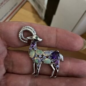 Sterling Silver Opal and Amethyst Gemstone Brooch